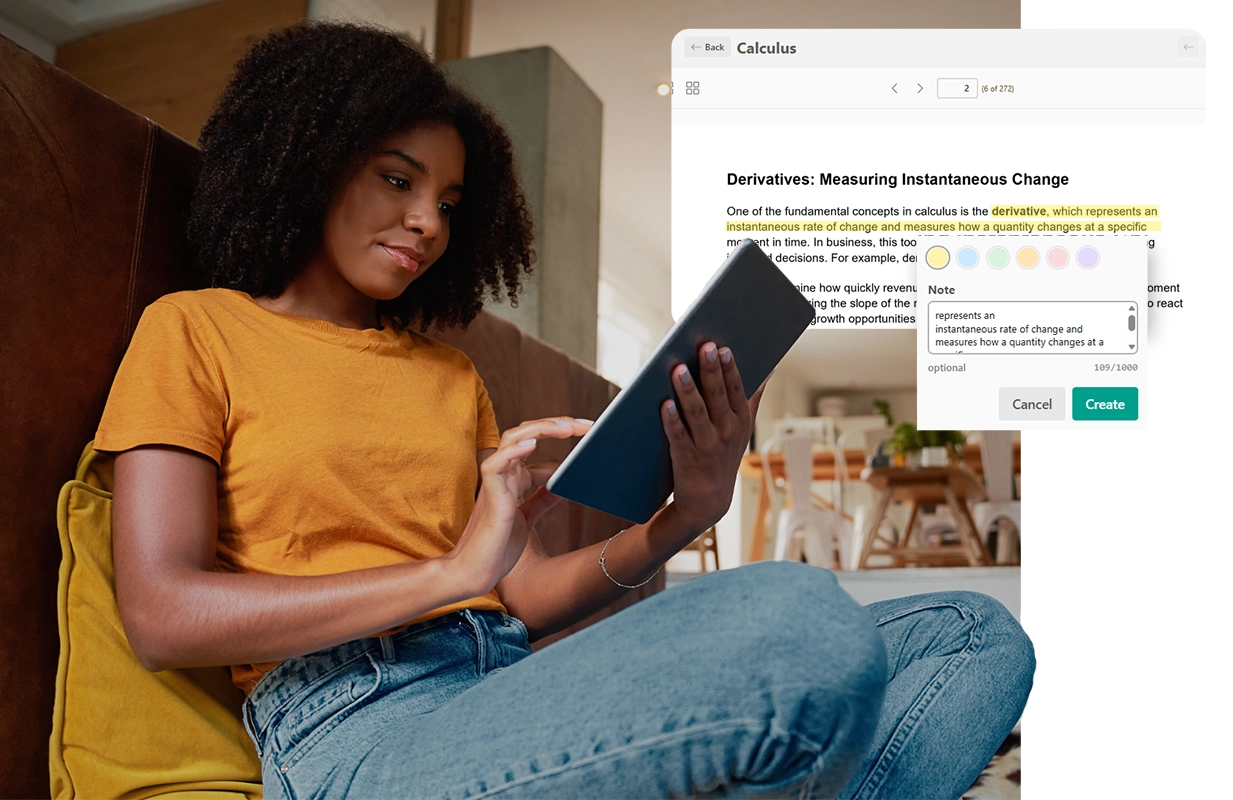 student reading course pack on tablet
